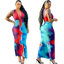 2022 summer printed floral maxi dresses ladies womens v neck african dresses for women clothing
