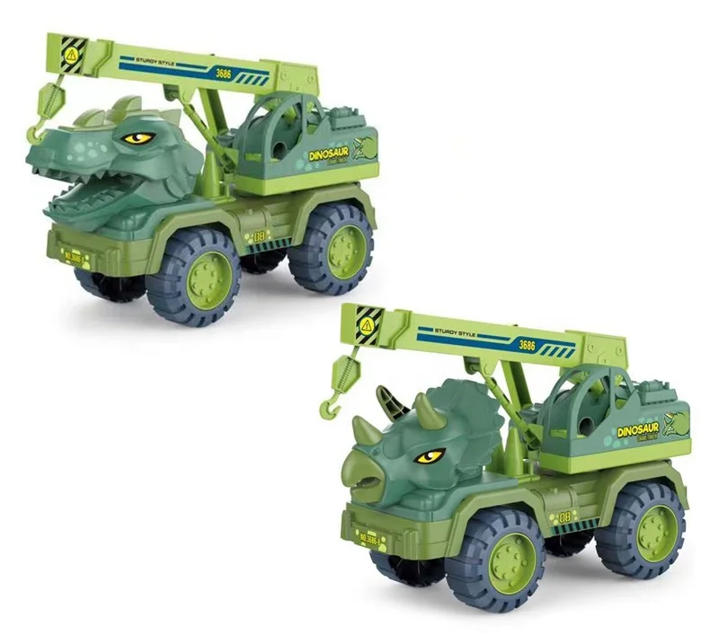 Simulation Free Wheel Excavator Monster Trailer Container Crane Pull Back Vehicle Dinosaur Truck Toys for Kids