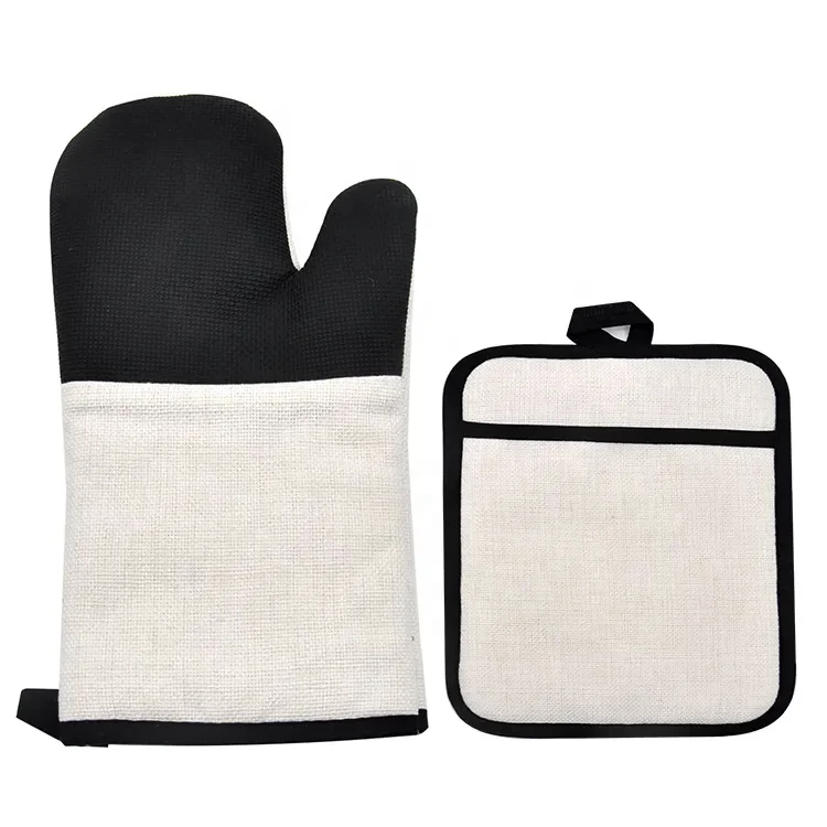 Prosub Sublimation Blank Linen Oven Gloves With Silicone Heat Insulation Mitts For Microwave Oven