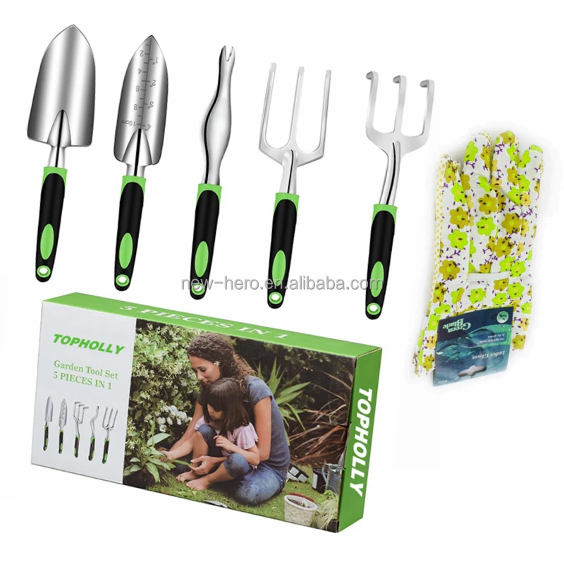 Hot 6 Piece Color Box Packing Gardening Tools Kit Garden Tool Aluminum Shovel Fork Rake Weeder Transplanting Digging Tool Set