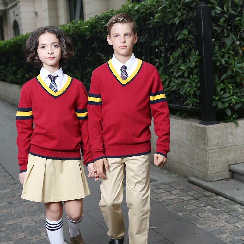 
spring and autumn Factory Price red cotton button knitted children kids Student primary School Uniforms Cardigan Sweater 