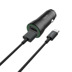 St849 Havit Oem Odm Fast Charging Car Electricity Adapter 2 Double Port Electric Usb Cable Type-C Car Charger