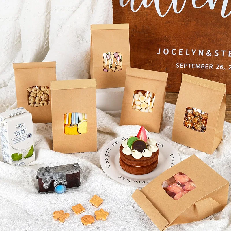 See Through Window Cookie Pastry Bags Kraft Paper Bags with Window paper bread bags for Food Packaging