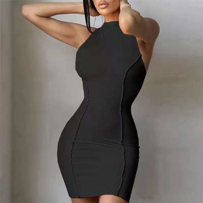 2022 New Fashion Summer Women Sleeveless Bodycon Mini Dresses Female Casual Solid Color Clothes Sexy Short Dress