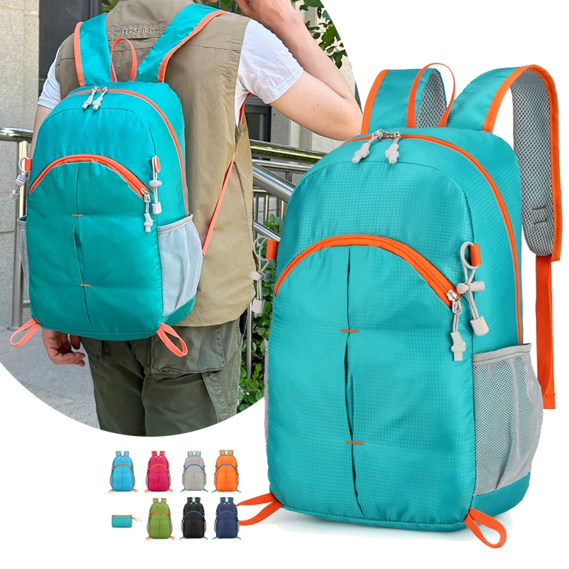 New Fashion Unisex Waterproof Polyester Folding Bag Custom LOGO Ultralight Portable Outdoor Sports Foldable Backpack For Hiking