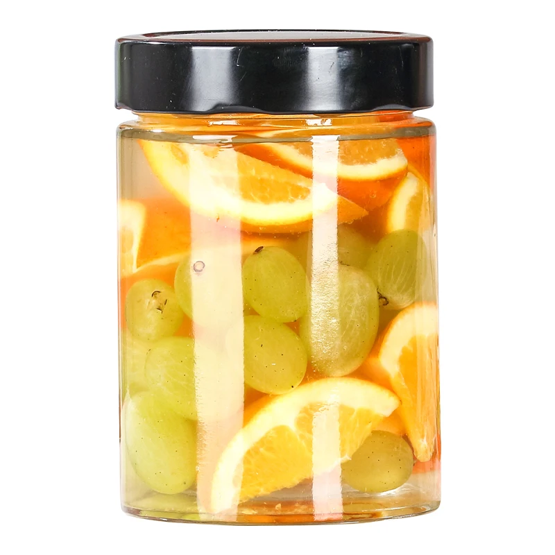 Honey glass bottle Clear Straight Side Round Shape Jam Glass Jar with Metal  Caps
