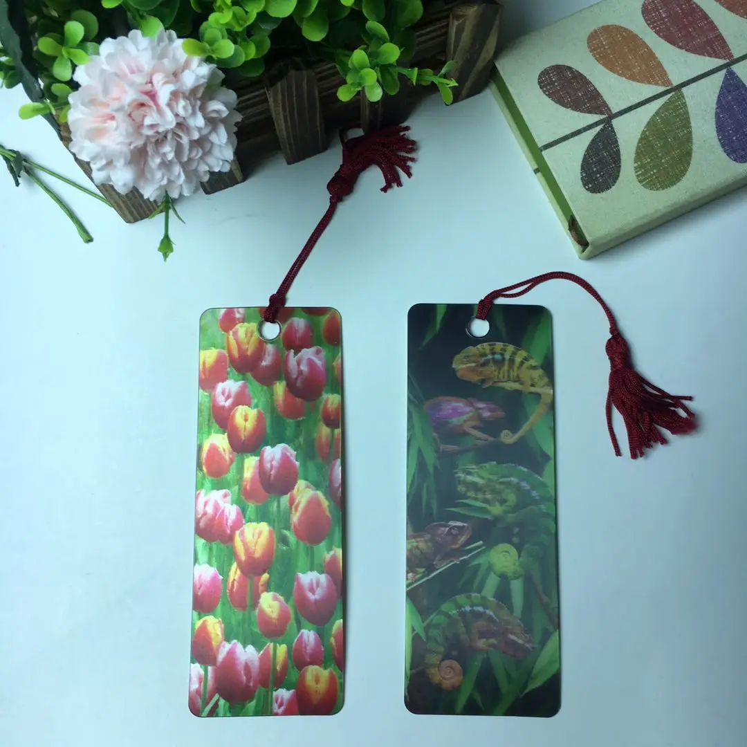 Custom promotional gift set 3d animal lenticular shape plastic bookmark 3d flip anime stationery bookmarks With Tassel