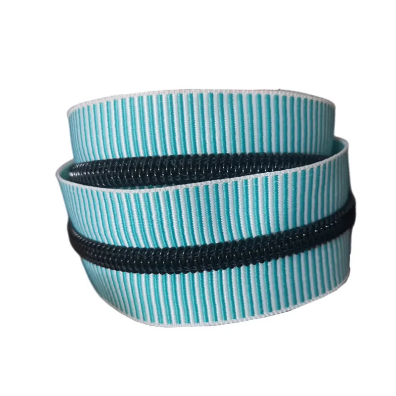 #5  green stripe nylon zipper