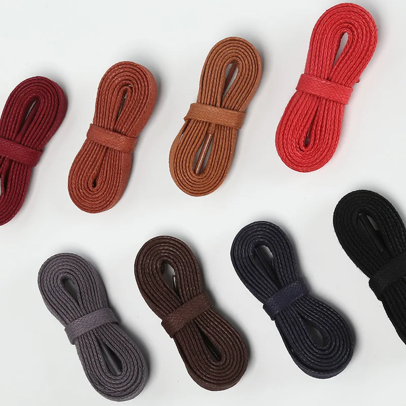 Custom Flat Waxed Rope Shoe Laces 8mm Wide 0.5-2m Length Leather Flat Shoelaces For Sneeakers
