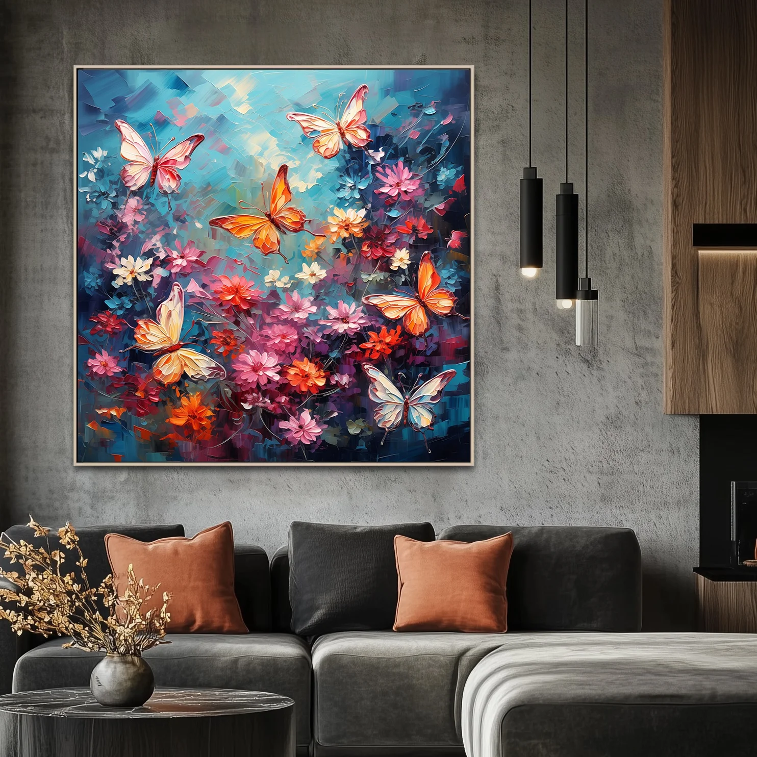 Wholesale Modern Hot Selling Butterfly Backside Hand-painted Oil Paintings Brush Flowers Canvas Art Prints For Art Projects