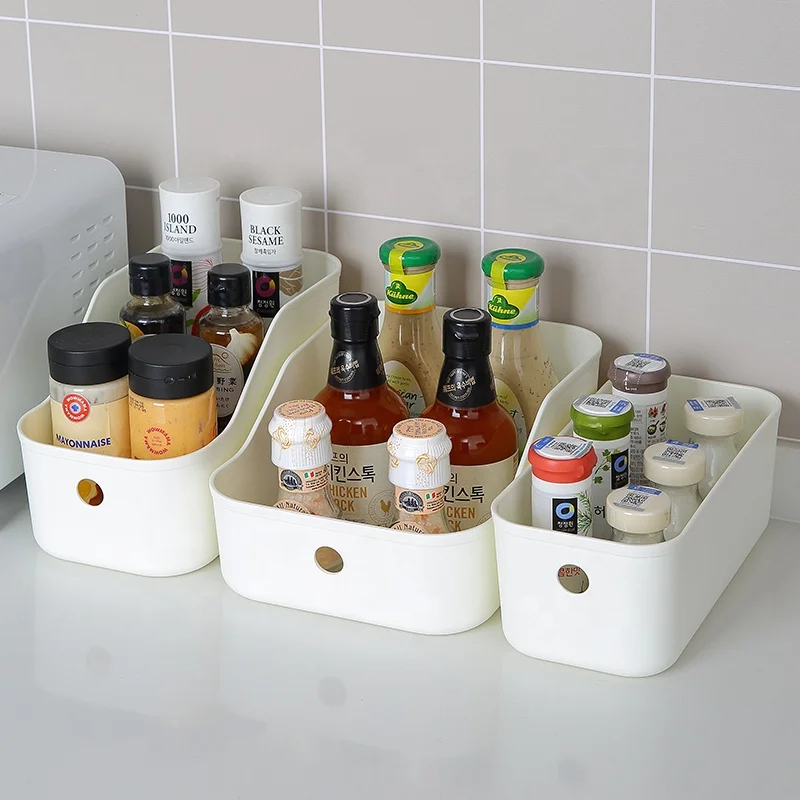 Stackable cabinet sundries food storage organizer multipurpose plastic storage box with built in handle