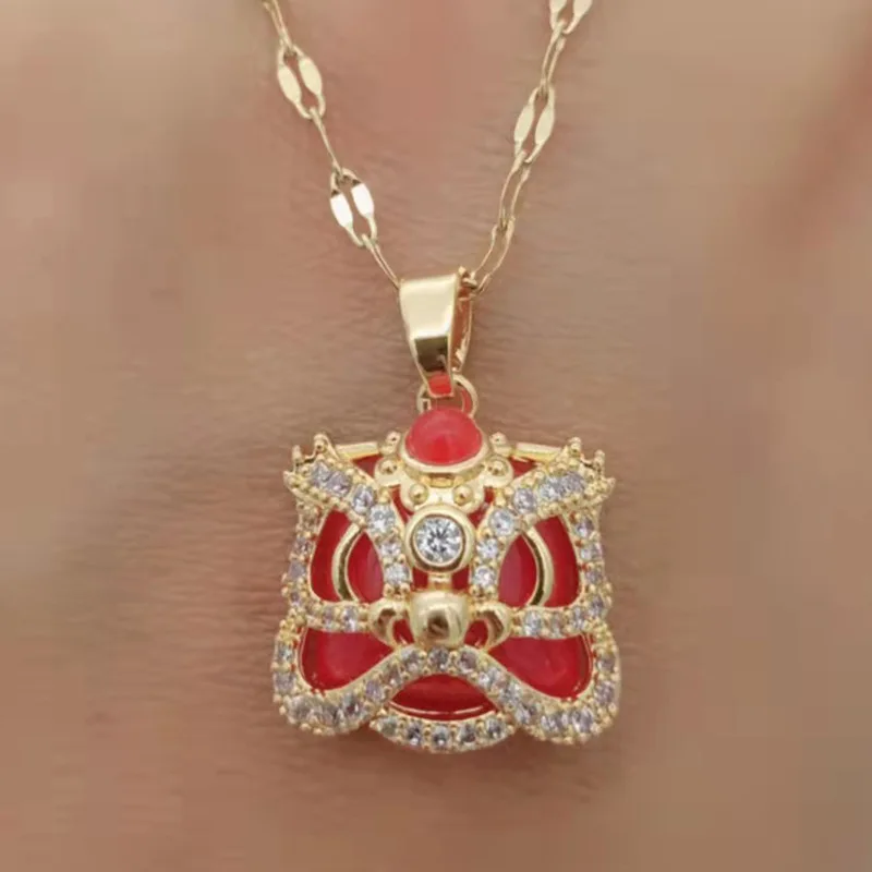 Chinese style male lion head female retro ethnic style jade jewelry national tide collarbone chain