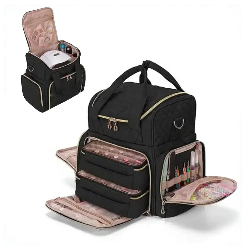 Double Layer Nail Bag Backpack Nail Organizer Carrying case Polish Storage Bag Nail Tech Bag with Holds 56 Bottles