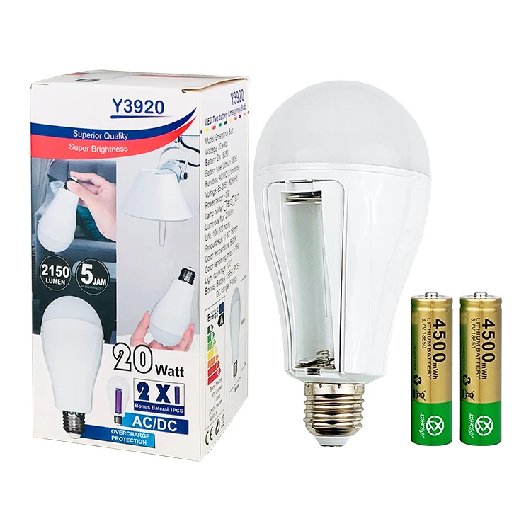 High Lumen Cold White 2 Pieces Battery Power 20w Led Emergency Bulb