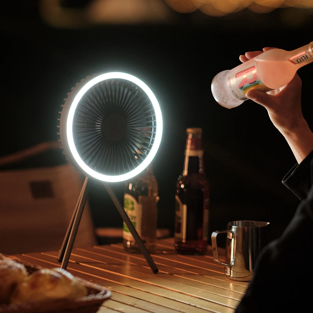 New Designed Outdoor Camping Light Desktop Mini Fan Ceiling Fan Portable Rechargeable USB Tripod Fan Solar Panels Lifepo4 5V 4W