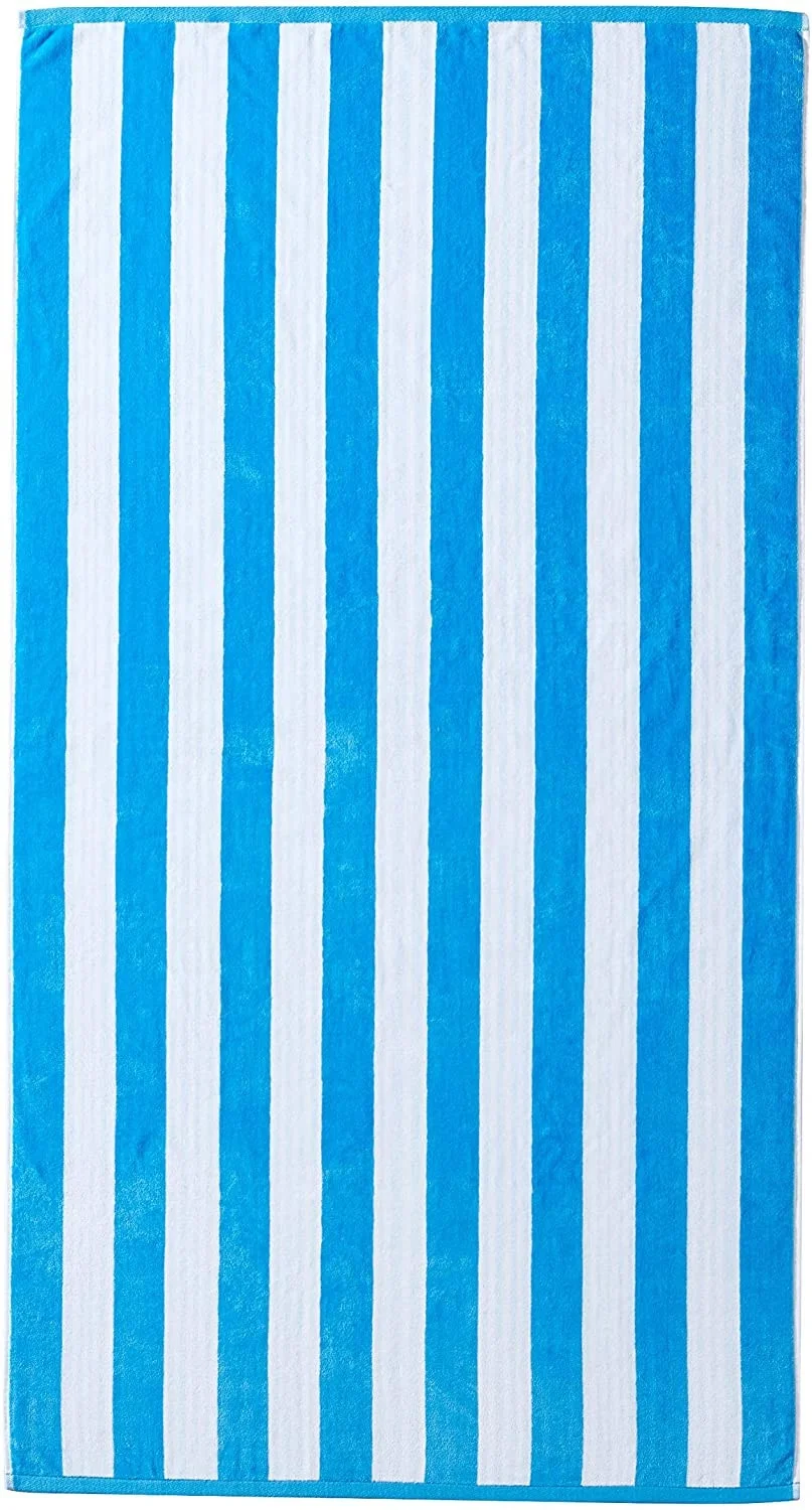 Wholesale High Quality White Blue Stripe Quick Dry Rectangle Beach Towel With Custom Print