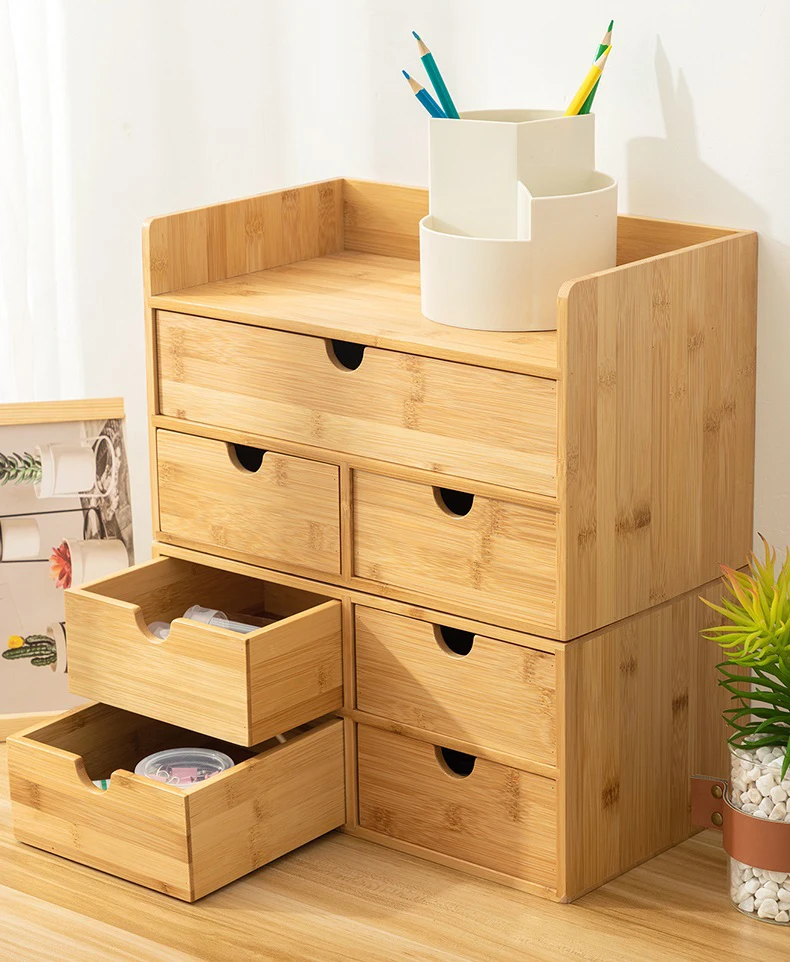 Natural Bamboo Wooden Storage  Home Desk organizer with  Drawers furniture wooden bamboo boxes Natural waterproof bamboo box