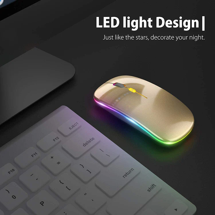 LED Rechargeable Slim Silent Mouse 2.4G Portable USB Optical Office Wireless Mouse