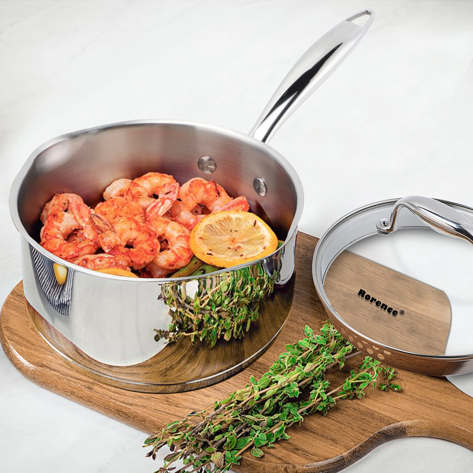 Rorence in stock Stainless Steel Kitchen Cookware Set Saucepan 2.4L/2.8L/3.5L with Capsule Bottom Milk Pot Cooking Pot Sets