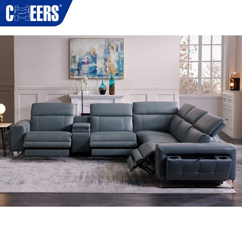 MANWAH CHEERS Multi-functional Recliner Sofa set Furniture Living Room Modern Luxury Genuine Leather Sectional Reclinging Sofas