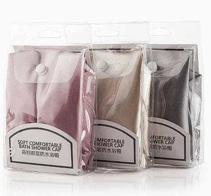Reusable Waterproof Bathing Wear Stretchy Women Bath Hat Double-layer Shower Cap
