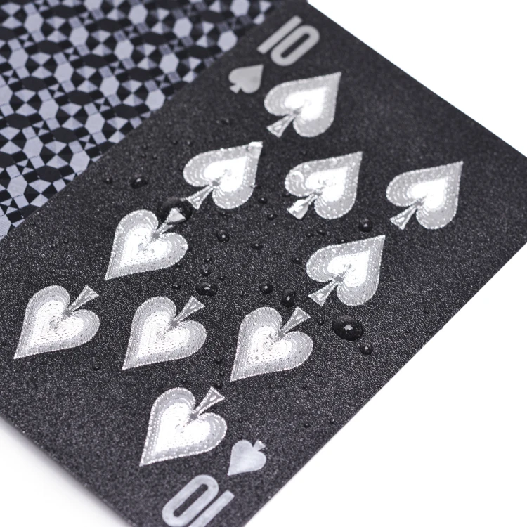Custom PVC Waterproof Game Poker Card Plastic Poker Black Gold Foil logo In Bulk Playing Cards