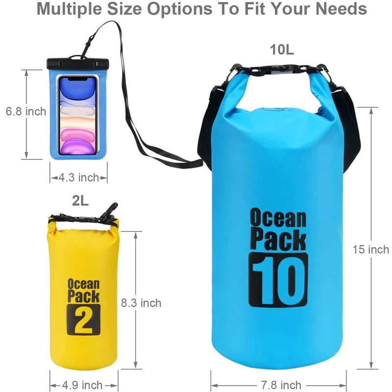 Waterproof Dry Bag Roll Top Dry Compression Sack Keeps Gear Dry for Kayaking, Beach, Rafting, Boating, Hiking, Camping