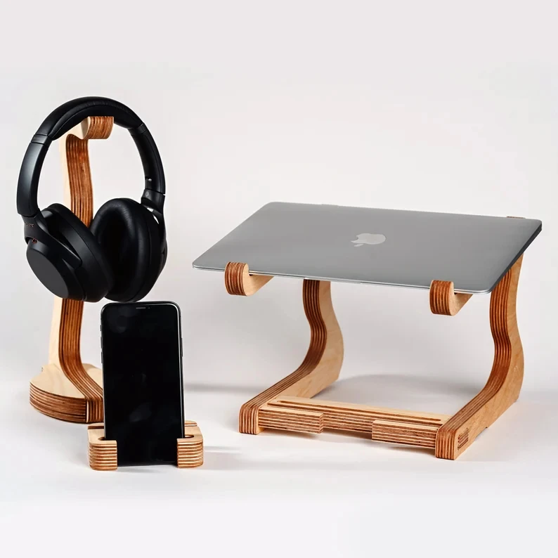 202408 Paramount Laptop Stand By Equal Peaks Sustainable Gift Eco Wood Working From Home Gift Wooden Laptop Stand & Phone holder