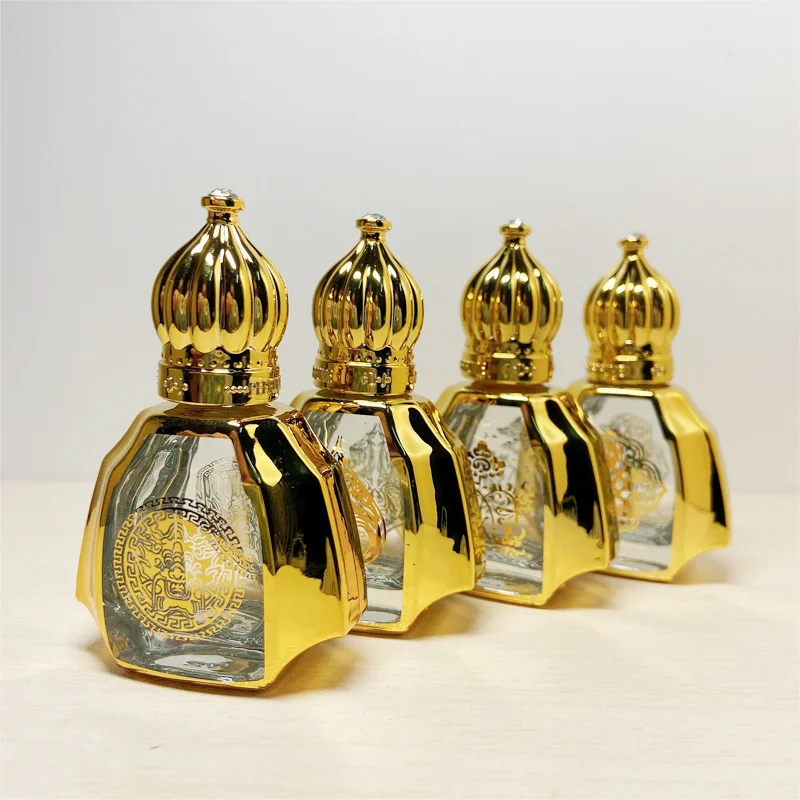 Arabic Glass Perfume Fancy Attar Bottles in Dubai Wholesale 10ml Electroplate Gold Silver Roll On Oils Cosmetic Packaging