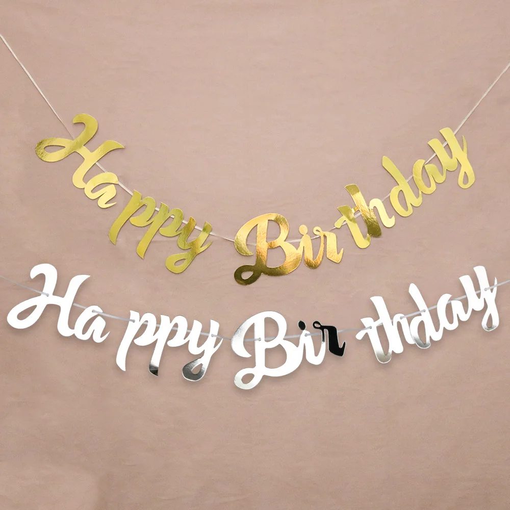 
Rose Gold Happy Birthday Dress Up Mirror Pull Flower Siamese Happy Birthday Letter Banner Pull Flag 
