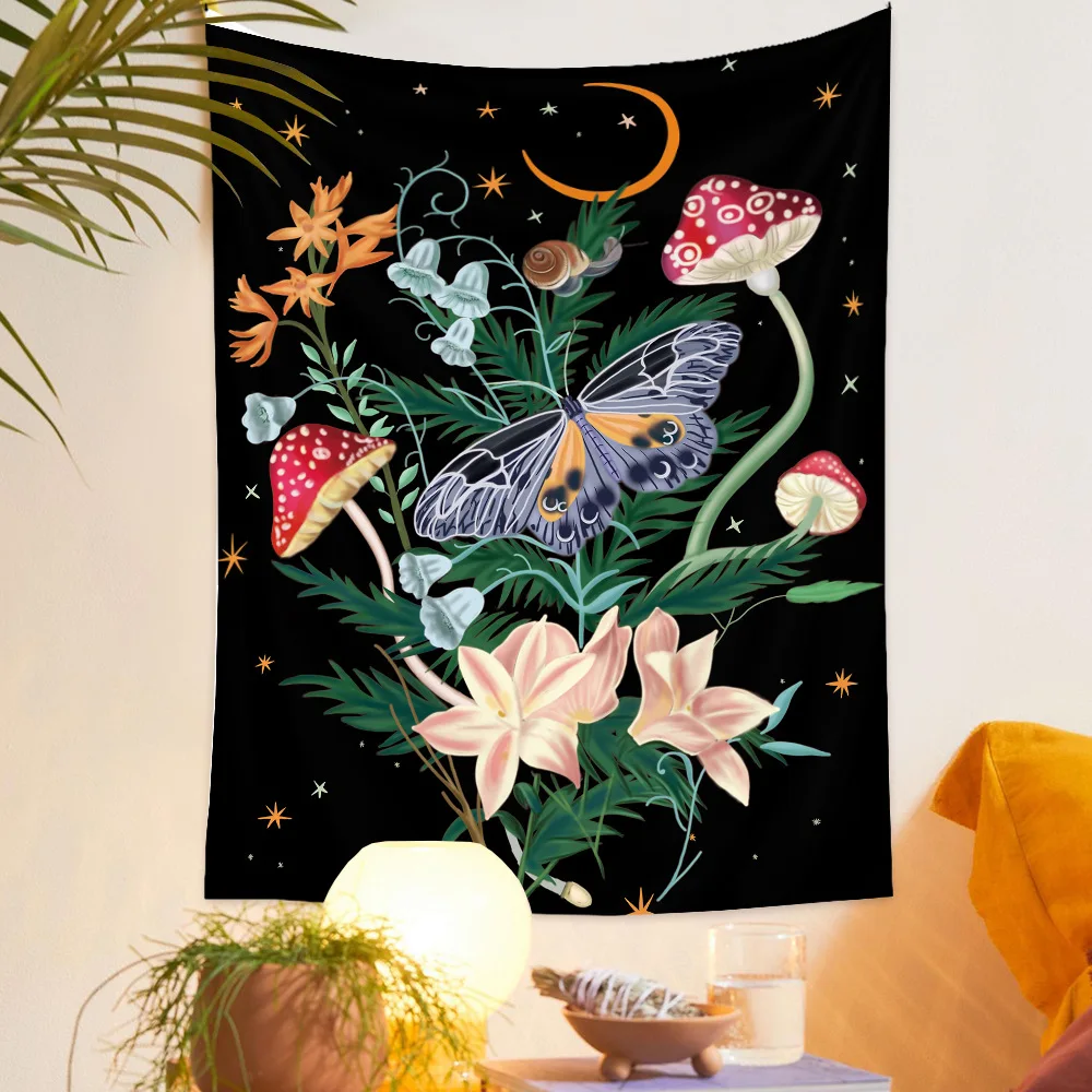 Fashion Dorm Decorative Wall Hanging Purple Psychedelic Tapestry With Trippy Mushroom Patterns Printing