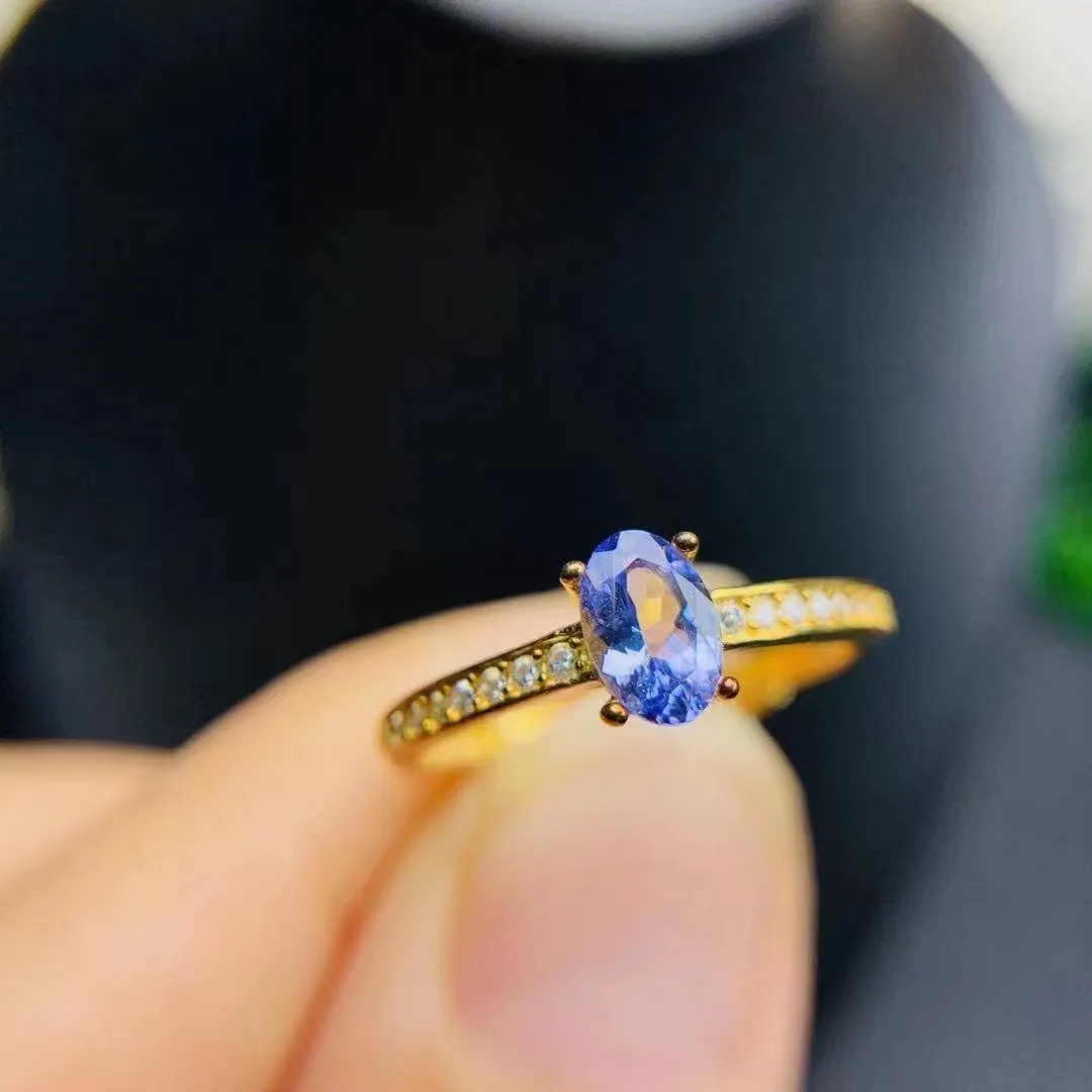 Wholesale Classic Fashion Gold Plated 925 Sterling Silver Natural Tanzanite Small Jewelry Rings