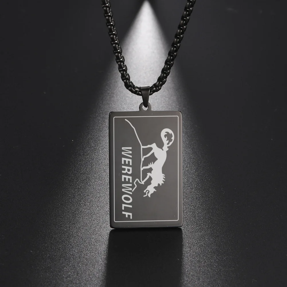 Personalized Necklace in Stainless Steel Black Necklace Custom Laser WEREWOLF Tag Necklace For Men