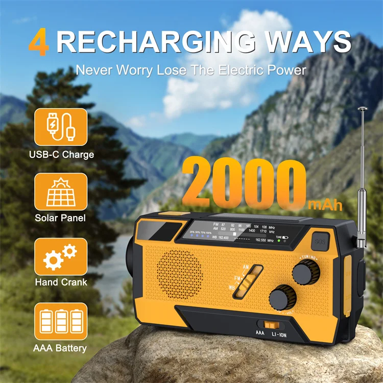 Emergency Radio Solar Camping Light Weather Radio With Flashlight Rechargeable Torch