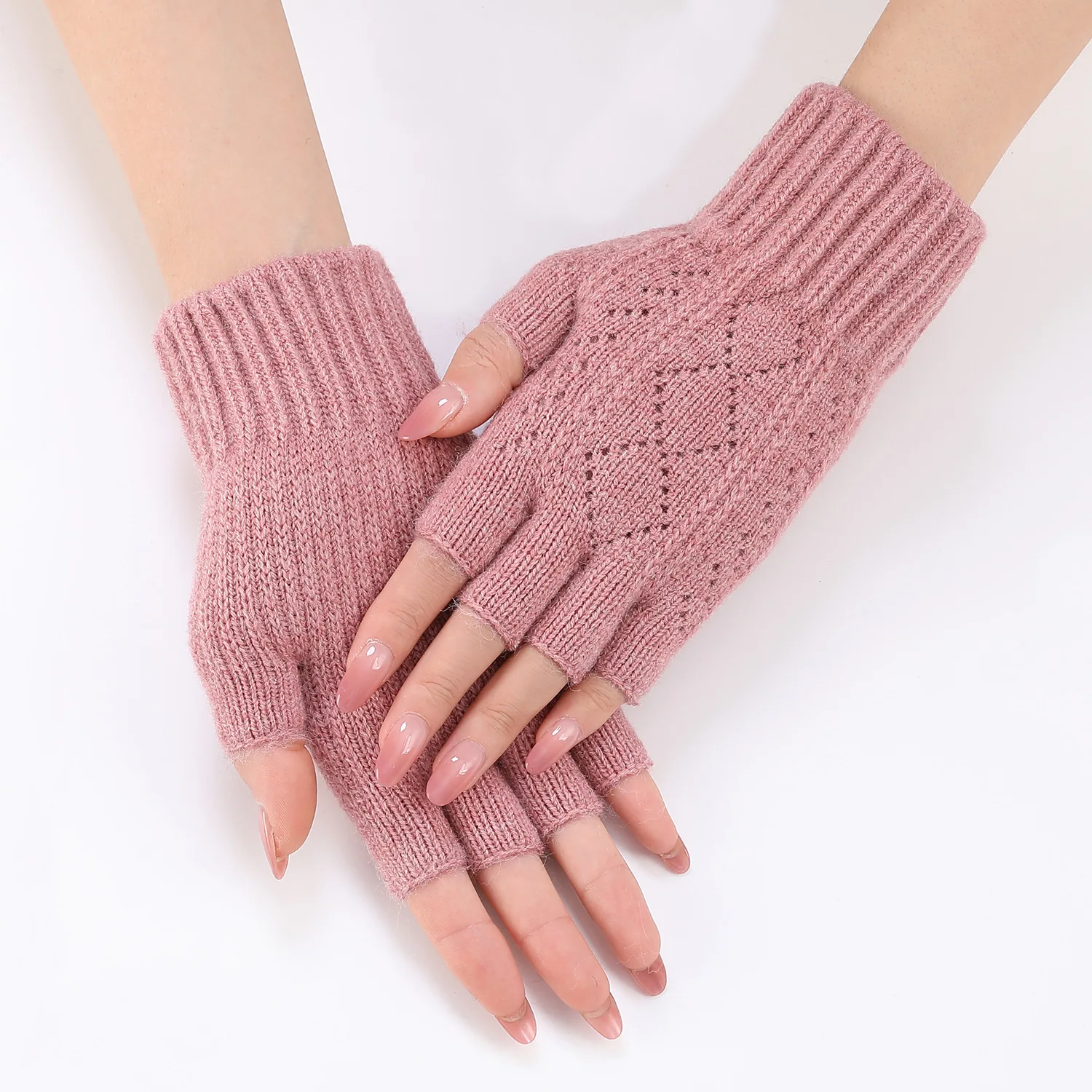 HZS-25005 Winter Warm Knitted Gloves Lady Thick Woolen Ski Mittens