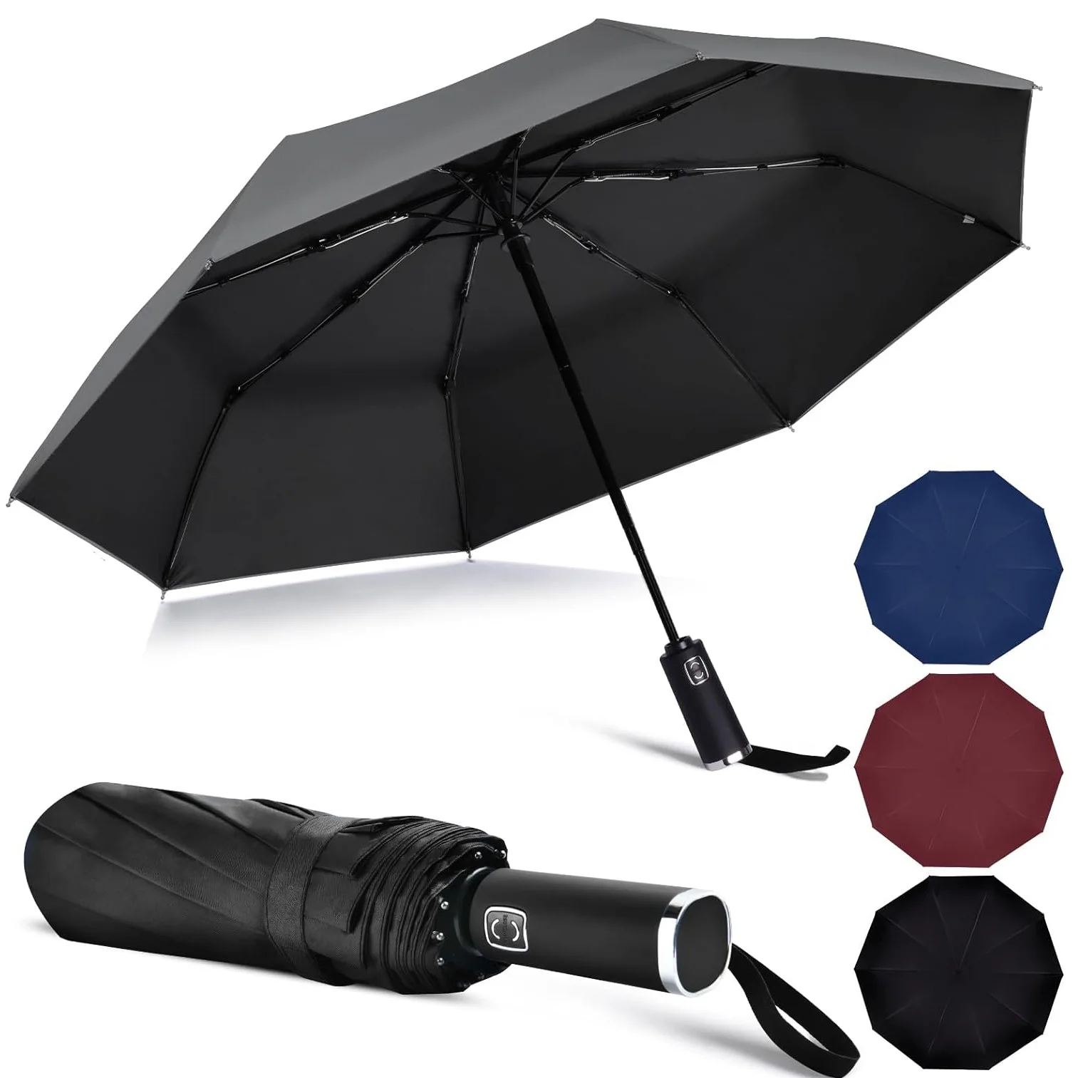 Sun and Rain Compact Folding Black uv Coated Folding Small for Car All-Weather Strong Windproof Travel Umbrella