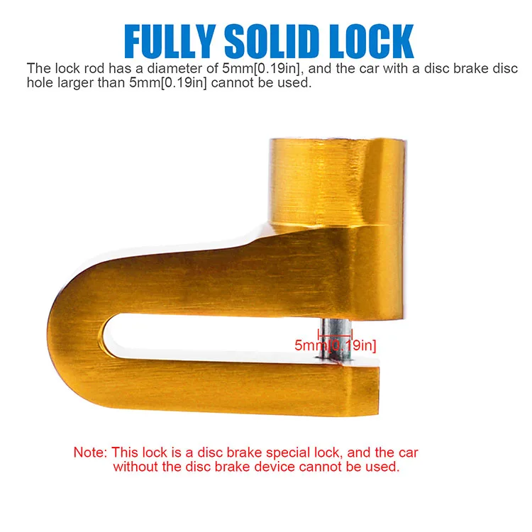 New Waterproof Five-color Motorcycle Zinc Alloy Lock Disk Brake Lock With 2 Keys