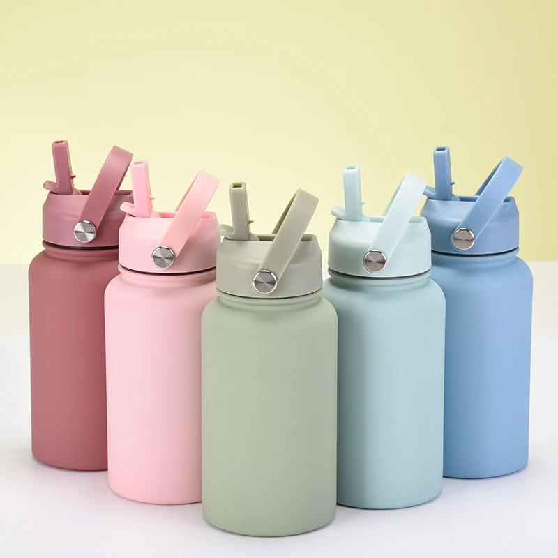 Portable Free Straw Large Capacity 650ml Capacity Wide Mouth Double Wall Stainless Steel Vacuum Bottle Handle Rubber Paint