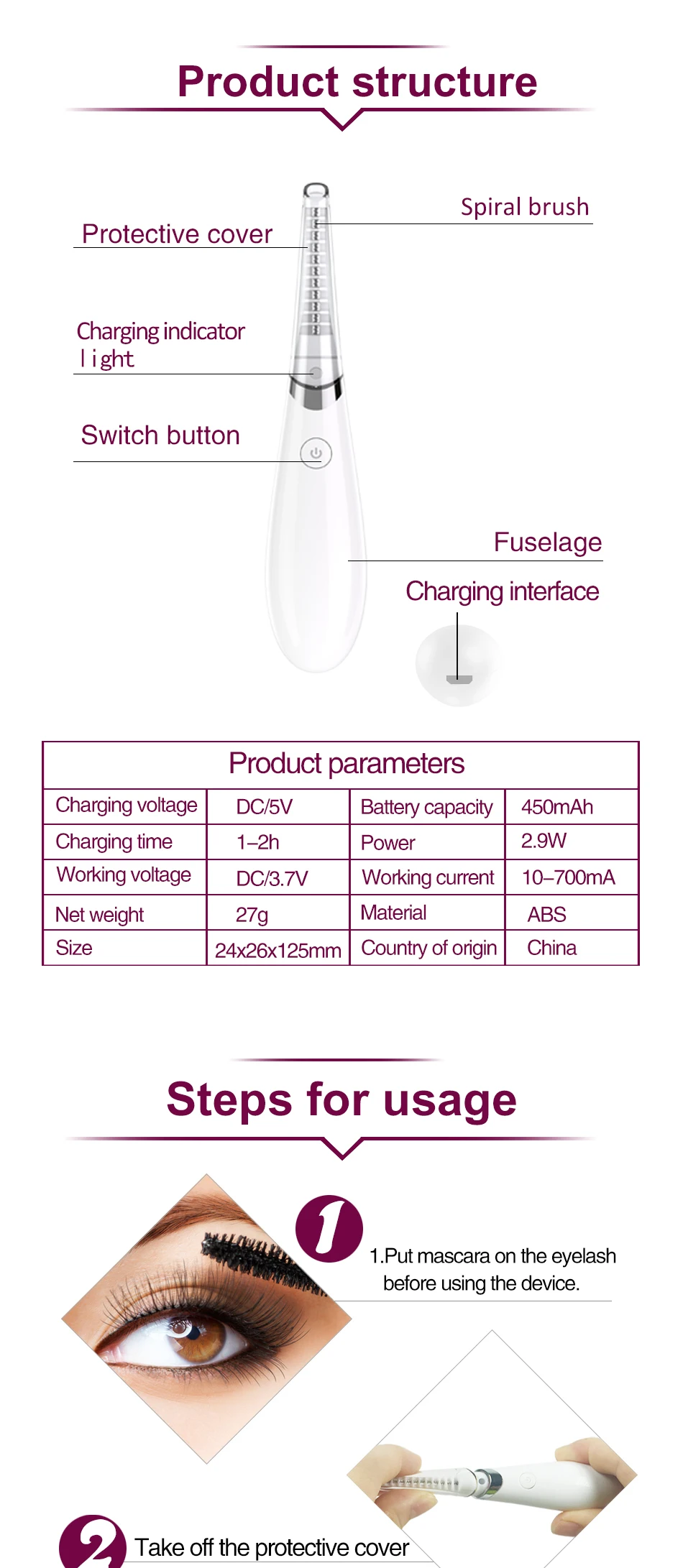 Wholesale price private label usb charging electric eyelash curler