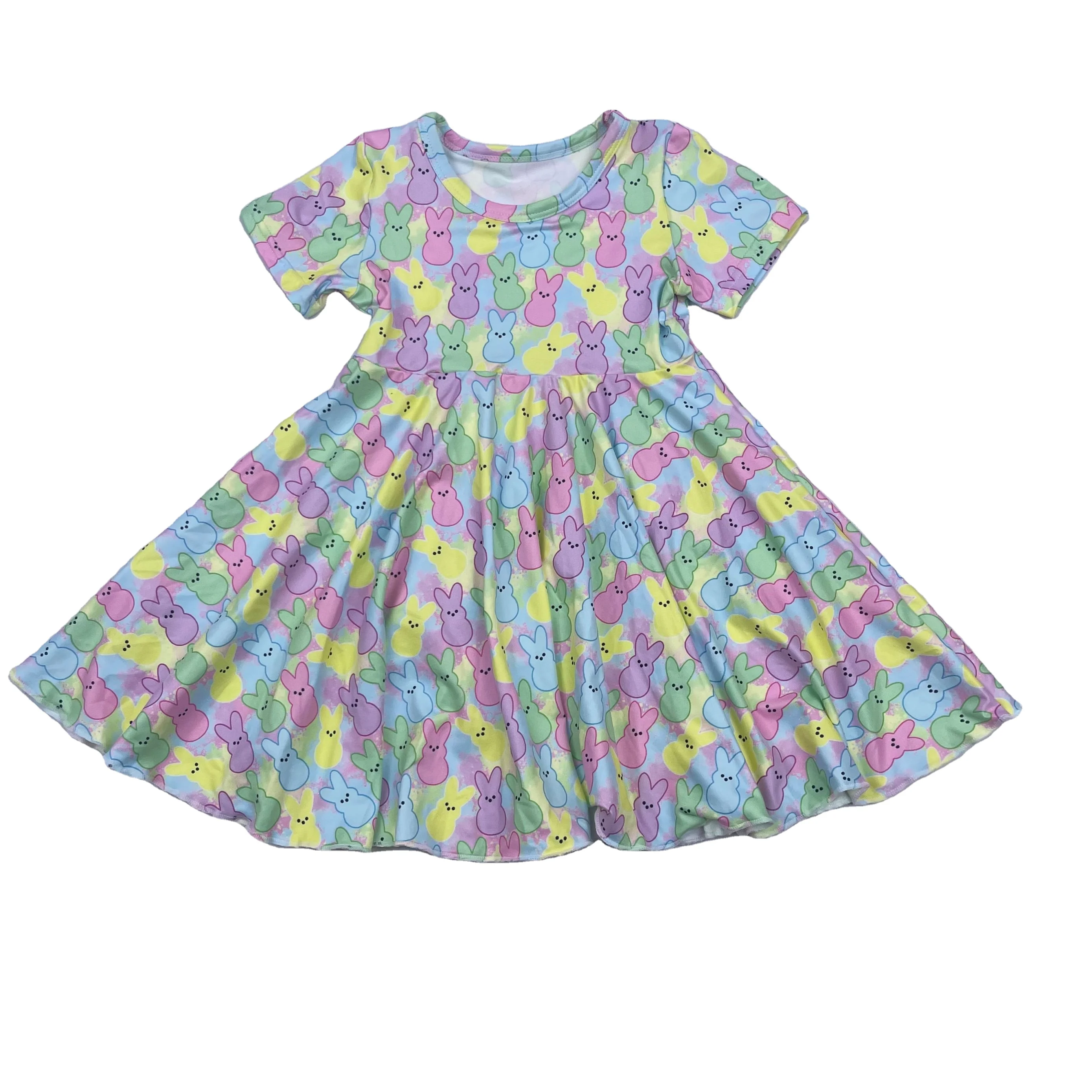 Wholesale Easter Print Kids Girl 9-10 Long Short Sleeve Twirl Dress Baby Boutique Kids Dresses For Girls
