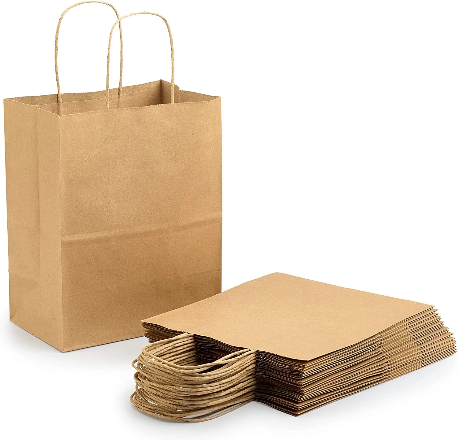 Custom Logo Brown Gift Bags with Handles , Kraft Paper Gift Bags Retail Shopping Goodie Bags
