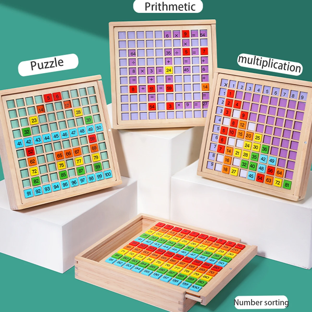 MathBox 9 Game Boards in 1 Wooden Preschool Puzzles Intelligence Multiplication Arithmetic Educational Lean for Brain Exercise