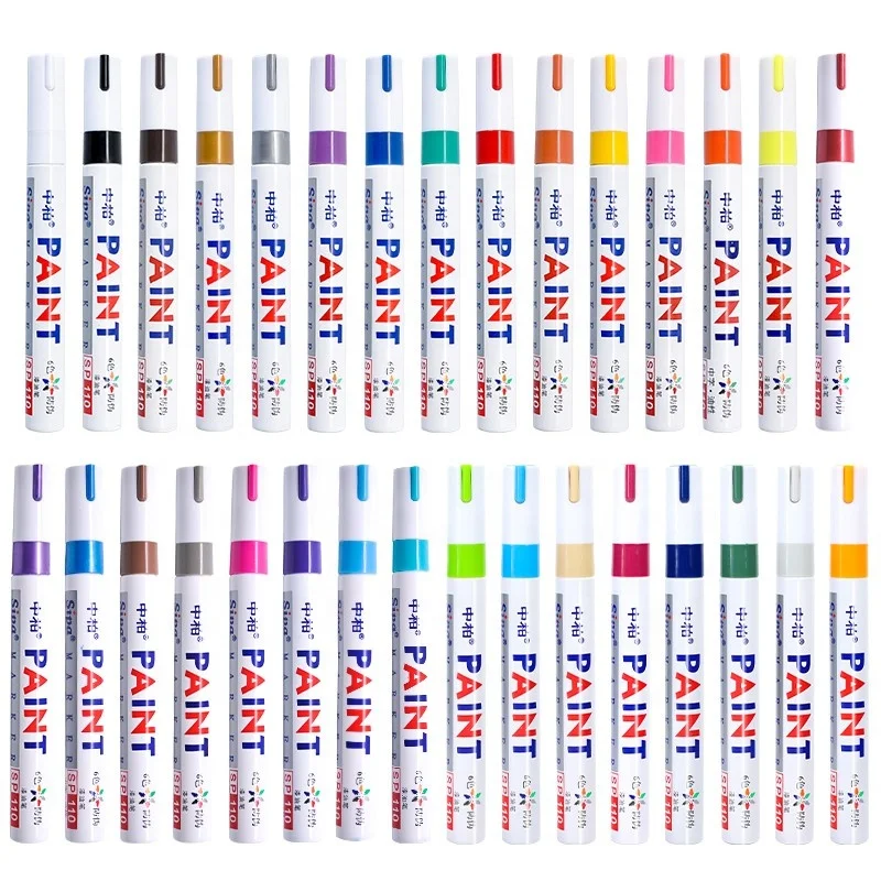 industrial steel fast drying gangly extra fine tip nibs yellow lime green oil permanent paint fabric marker 6 colors