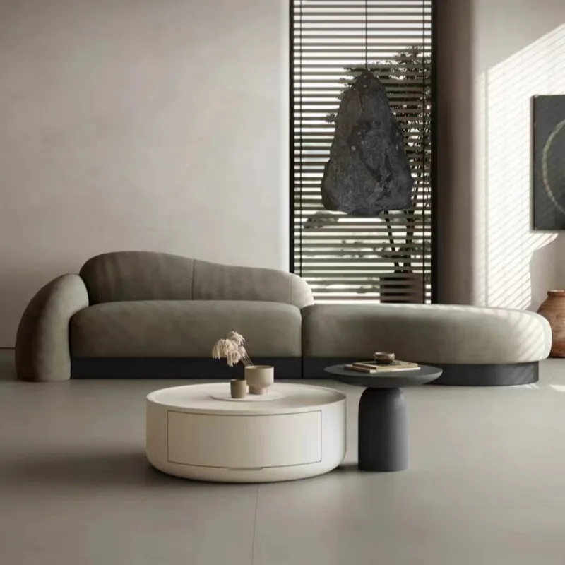 High quality Irregular angled pebble velvet sofa Nordic light luxury modern villa large floor 45 degree curved living room sofa