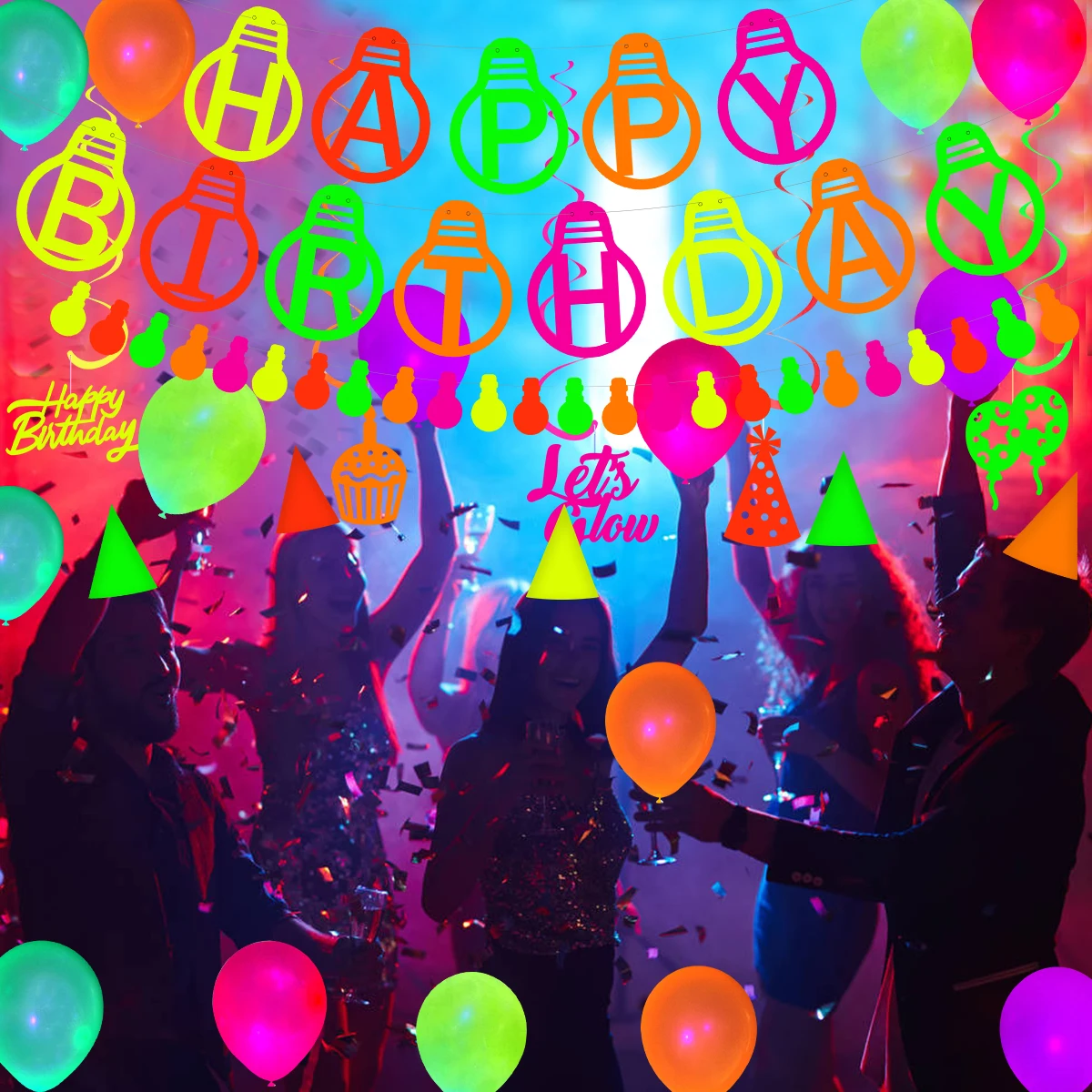 UMISS 29PCS Wholesale Amazon Fluorescent Balloon Luminous Night Birthday Party Theme Bar Decoration Supplies