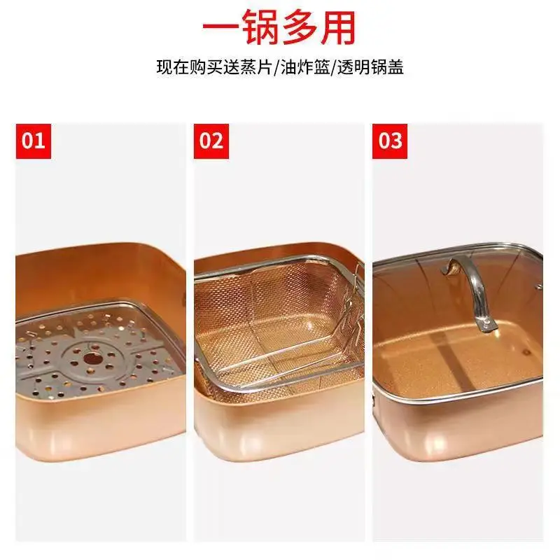 5 штук/партия, бесплатная доставка, прямые поставки, алюминиевая квадратная глубокая сковорода воздуха жарки чугунная посуда соте сковородка с дешевой ценой