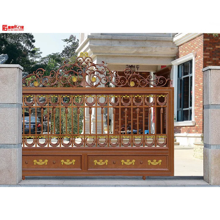 European style aluminium Gates Villa doors electric garden Gates aluminium courtyard gate horizontal slip open style