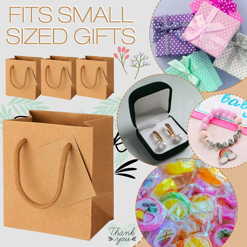 Custom LOGO Mini Bags Brown Kraft Gift Craft Bag With Handle and Card for Gifts