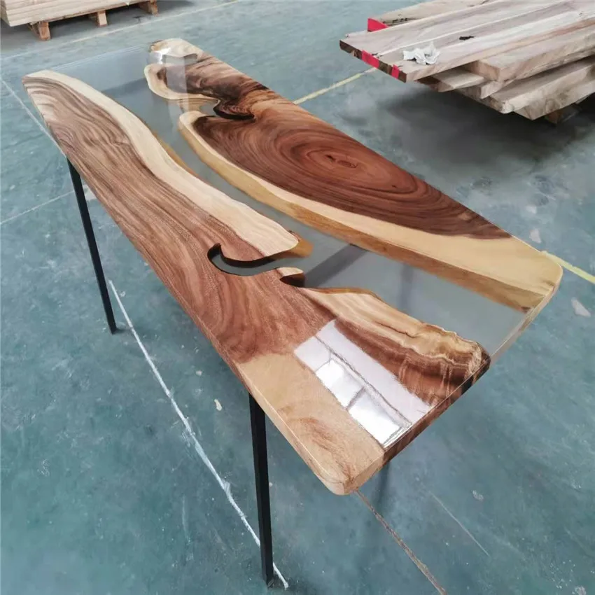 epoxy resin wood slab dining table custom made size and door to door service is available