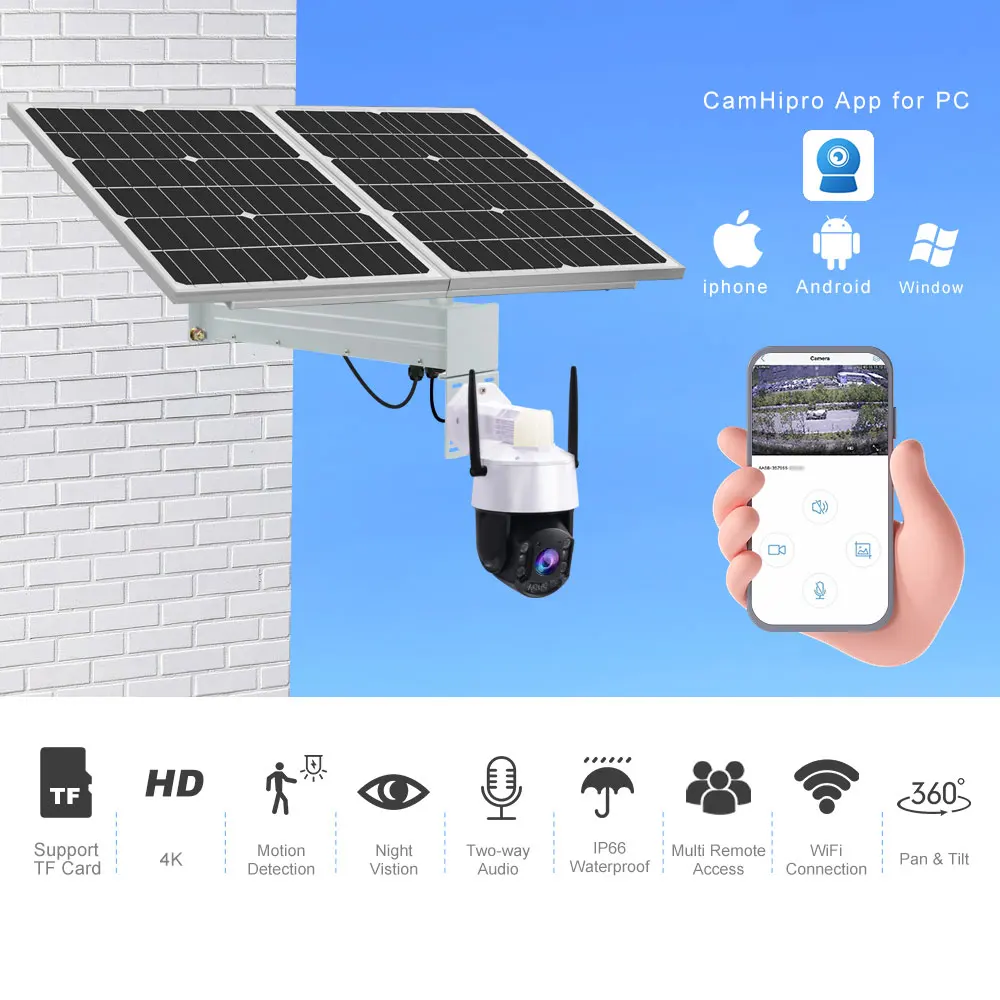 TecDeft Best quality price solar cameras CCTV 5MP 30X surveillance PTZ 4G security camera wireless outdoor solar powered